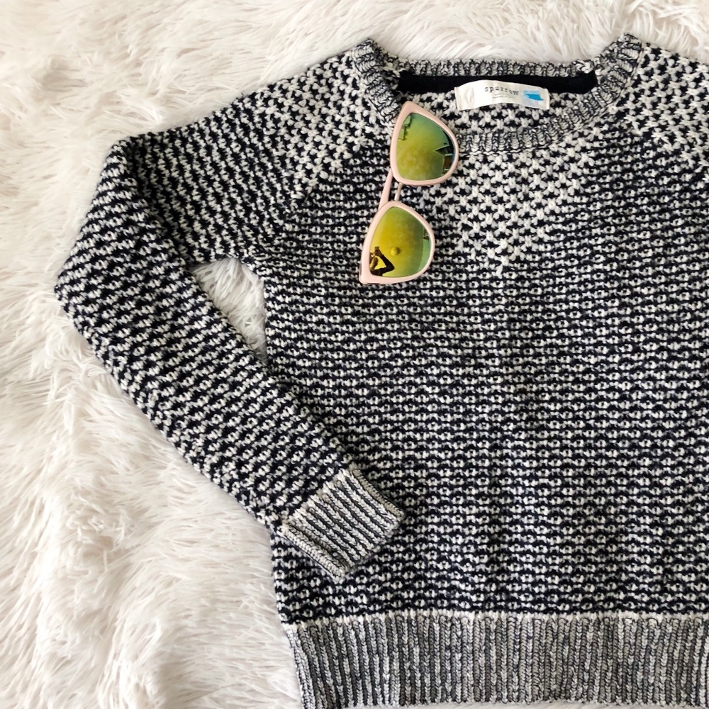 ANTHROPOLOGIE black+grey knitted crew neck sweater - Picture 1 of 6